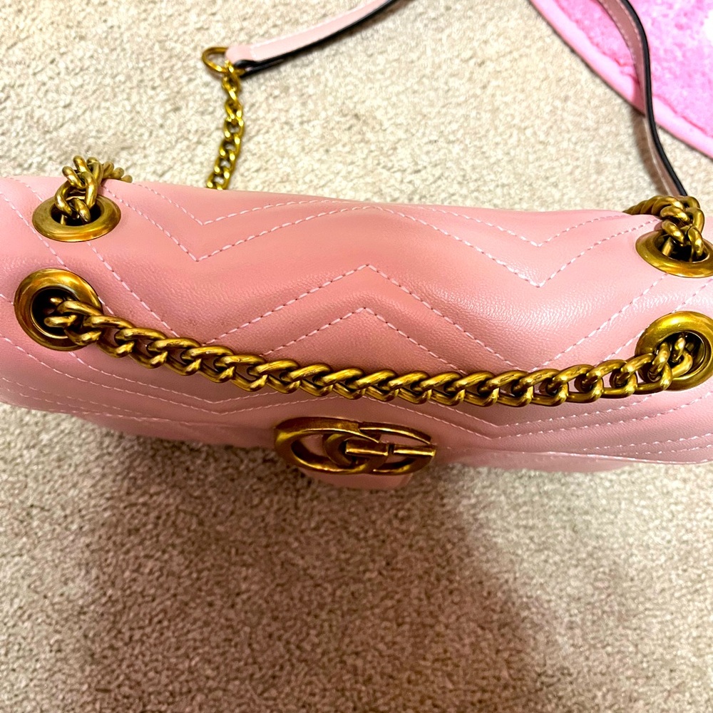 Pink double gg chevron quilted handbag crossbody bag luxe